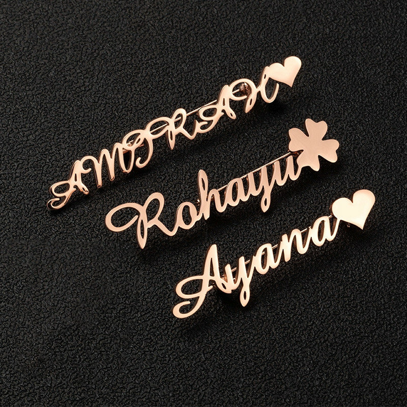 Trend Personalized Customized Name Nameplate Lapel Pin Brooch Stainless Steel Customize Jewelry Gift Brooches for Men Women