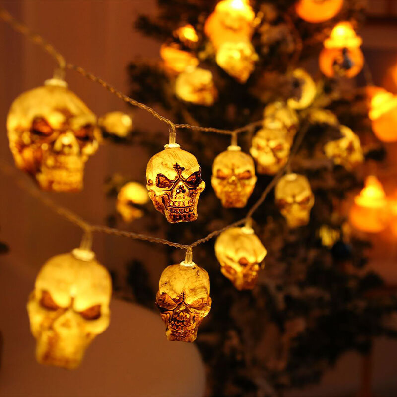 Guirlandes lumineuses décoratives pour Halloween, boîte à piles USB, citrouille, lanternes tête de mort, décoration de jardin extérieur, lumières étoilées