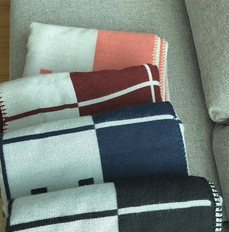 チェック柄カシミヤブランケット,柔らかな手編みのウールのスカーフ,暖かいソファベッド,手編みのチェック柄,ブランドブランケット,135x170cm