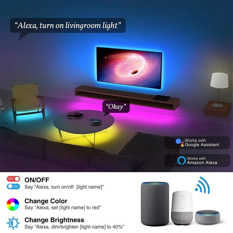 LED Strip Lights Alexa WIFI Voice Control Tuya Smart Lamp RGB 5050 12V Flexible Tape Waterproof Luces For Festival Tira Home Luz