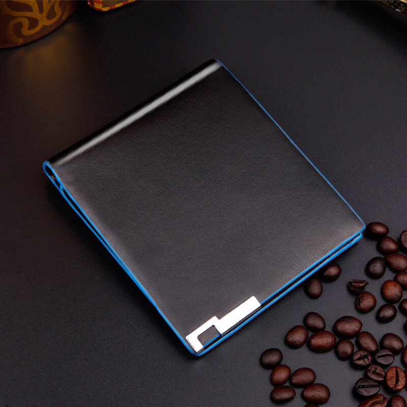 Fajny styl niebieski krawędzi portfel mężczyzn proste krótkie poziomy portfel męski ultra-cienki etui na karty kredytowe mężczyzn Slim portfele