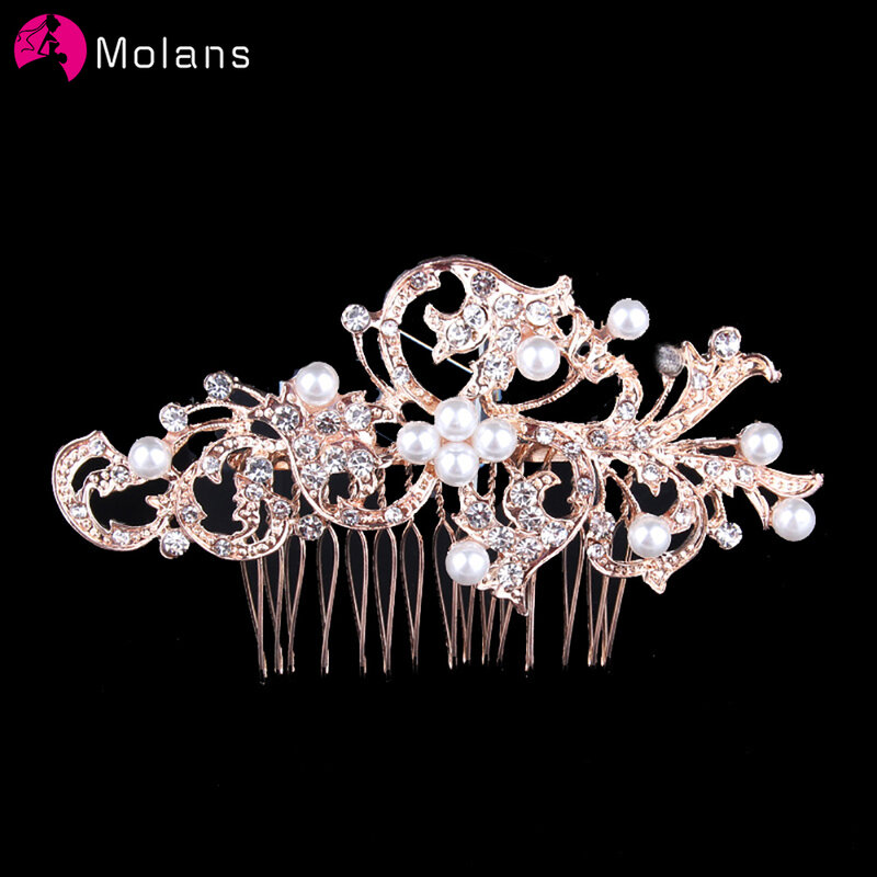 MOLANS Women Luxury Alloy Pearl Hair Combs For Hairpin Headdress Prom Bridal Wedding Crown Elegant Hair Accessories Headwear