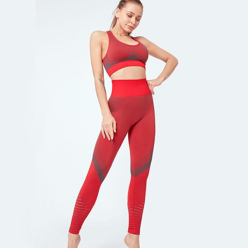 Pakaian Yoga 2 Buah untuk Wanita Pakaian Gym Celana Olahraga Push Up Pinggul Legging Mulus Bra Olahraga Celana Ketat Olahraga
