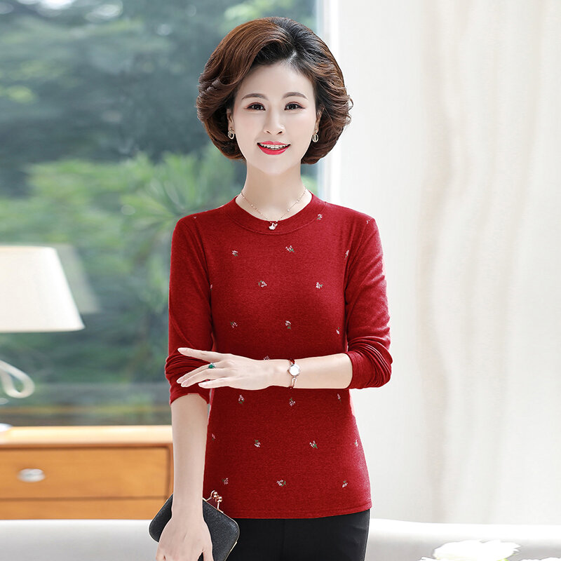 2020 otoño básica de algodón blusa de mujer Rojo Negro púrpura Flor de mujer Casual tocando fondo blusas de talla grande ropa de mujer