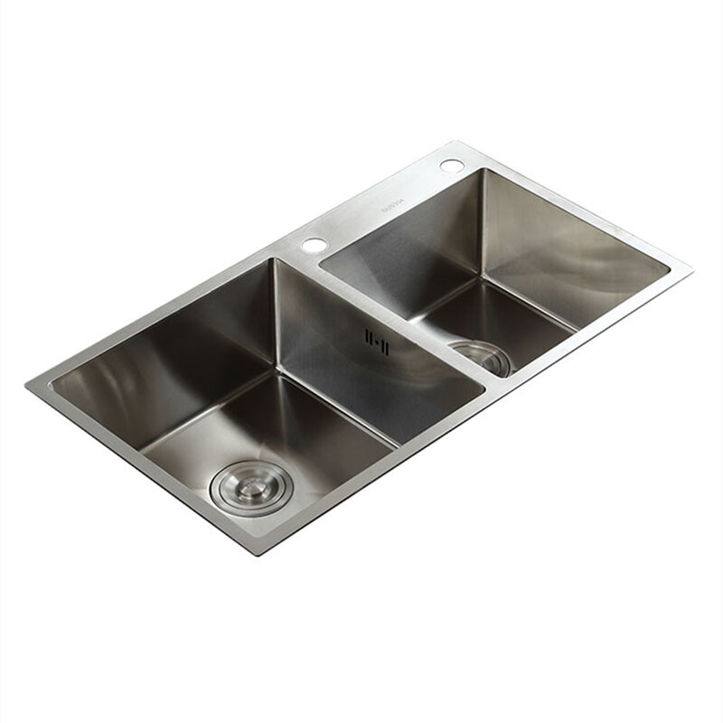 Drop In Küche Waschbecken 304 Edelstahl Doppel Schüssel Einlege Waschbecken Rechteckig Gebürstet Waschbecken Küche Geräte