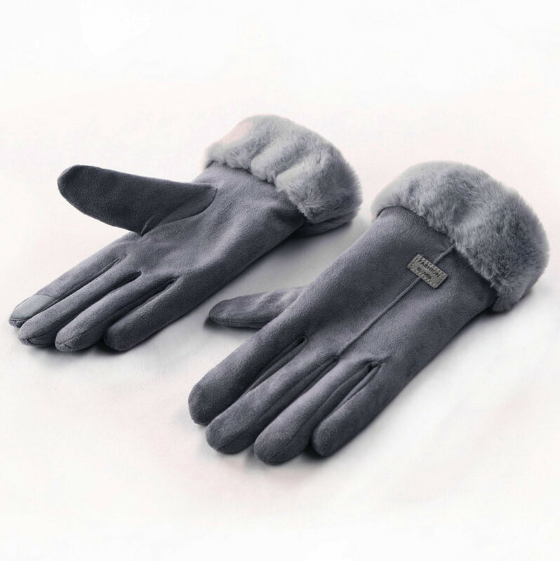 Зимние перчатки, женские уличные теплые перчатки с подкладкой на пальцах для вождения, женские повседневные плюшевые теплые варежки, женск...