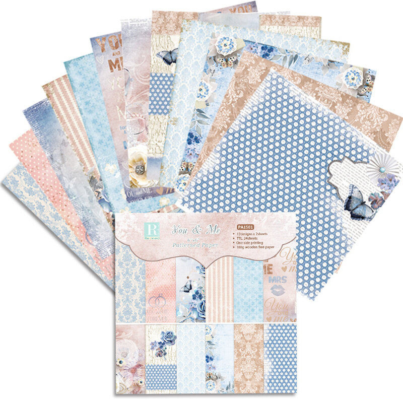 24 unids/lote cielo azul Retro Material papeles Scrapbooking DIY álbum diario regalo decorativo papel recortes de papel
