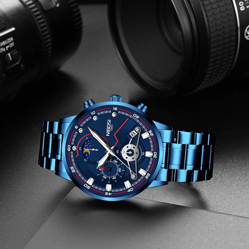 NIBOSI-Reloj de pulsera deportivo para hombre, cronógrafo de cuarzo, de lujo, a la moda, de acero inoxidable