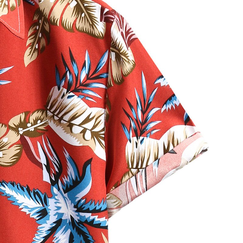 61 # قمصان رجالية عالية الجودة الصيف موضة عادية هاواي زهرة قميص تيشيرت بأكمام قصيرة الذكور بدوره إلى أسفل طوق قميص