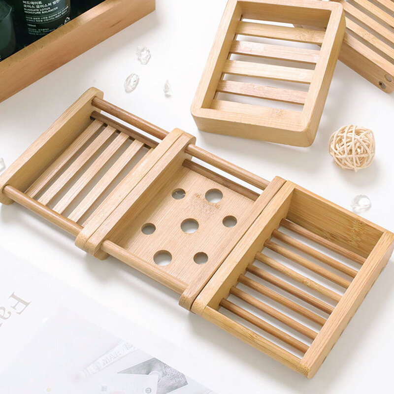 Bandeja de madera de bambú Natural para jabonera, soporte de rejilla para guardar jabón, contenedor portátil para jabonera de baño, 1 Uds.