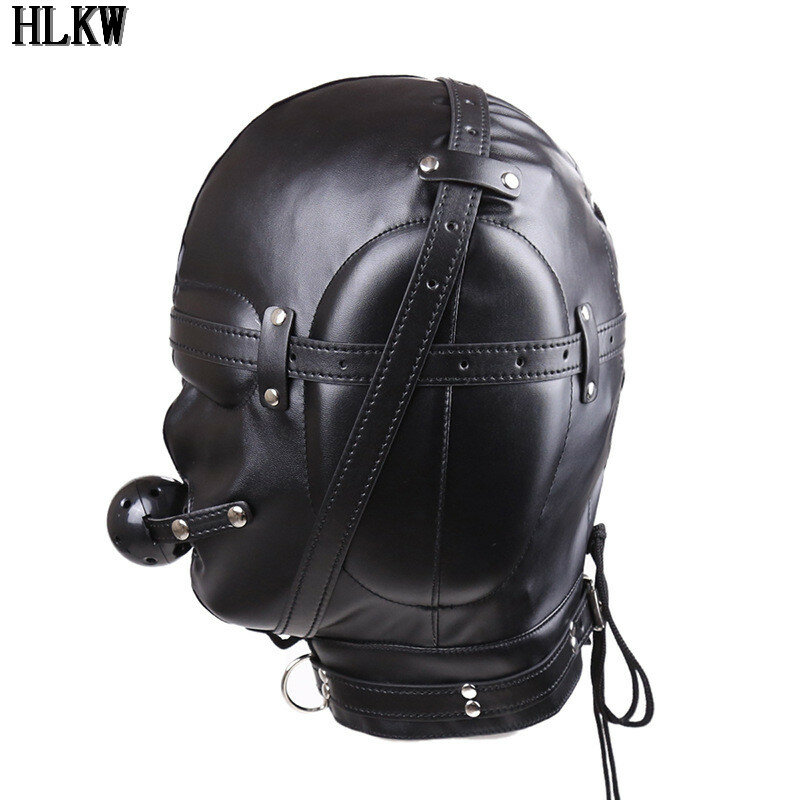 New Adult Games Sex Toys Fetish Hood Headgear With Mouth Ball Gag PU Leather BDSM Bondage Sex Mask Hood Toys For Couples for Sex