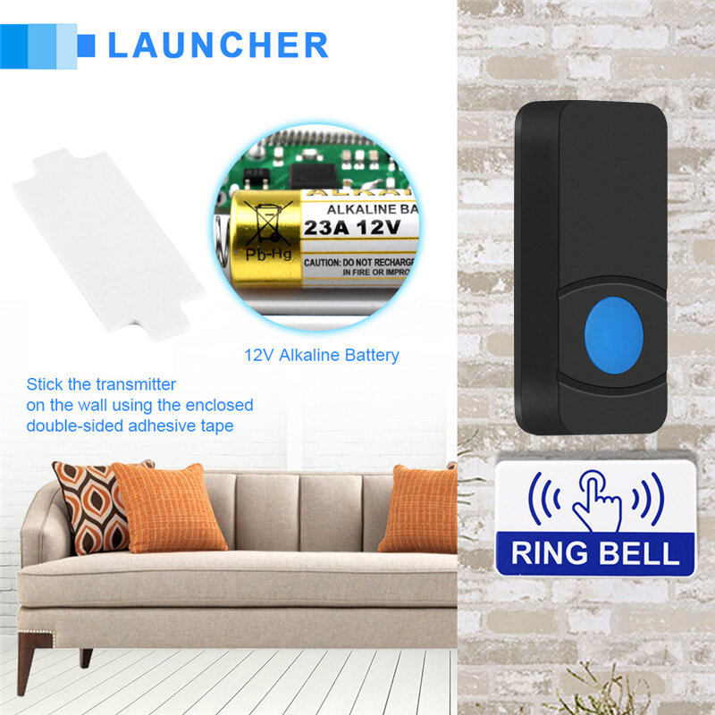 Wireless Doorbll sicurezza domestica lanciatore e ricevitore impermeabili per esterni campanello per interni campanello per porte spina ue/usa/regno unito opzionale