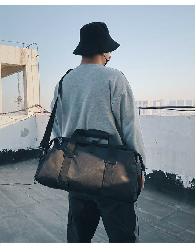 Yilia – sac de voyage en tissu Oxford pour homme, sac de rangement indépendant pour chaussures, sac de fitness, sac à bandoulière noir