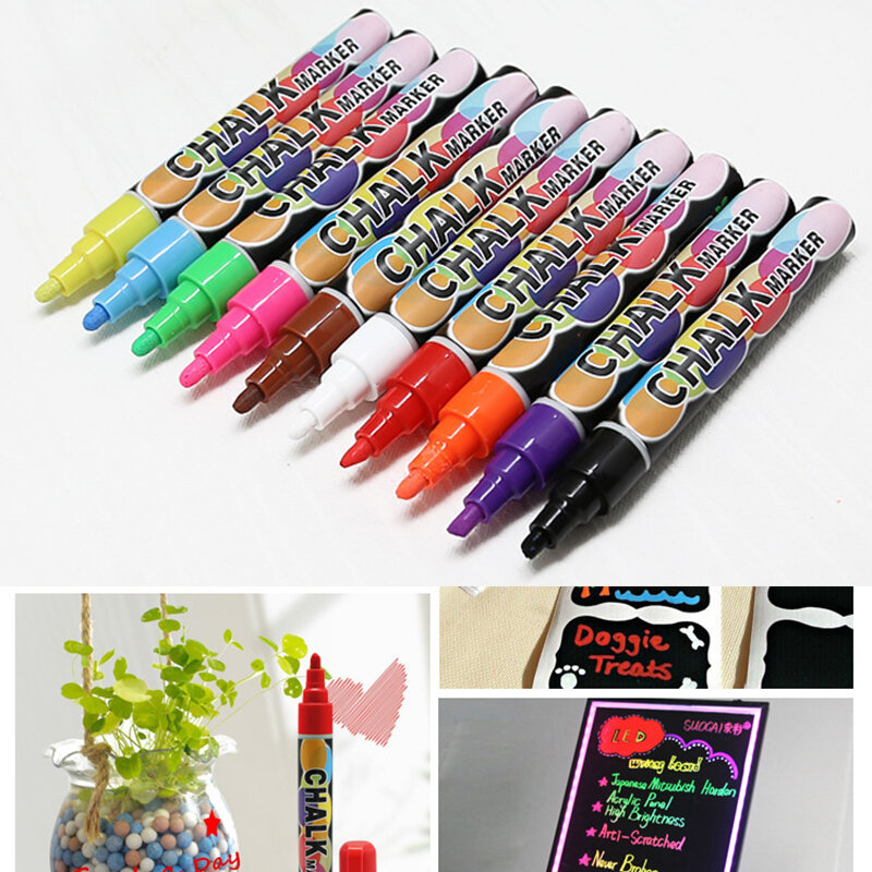 Rotuladores de tiza líquida para dibujo, 8,0, 12 colores, 6mm, marcador para grafiti Pen, arte de papelería
