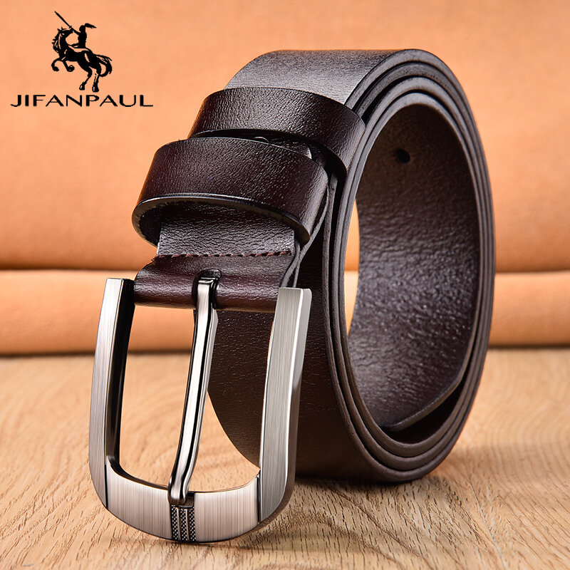 Ремень мужской JIFANPAUL, кожаный классический деловой ремень с пряжкой с язычком, в стиле ретро