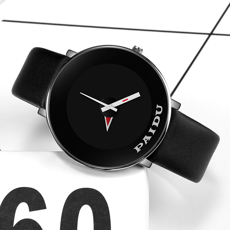Relógio masculino nova plataforma giratória dial vermelho branco analógico de quartzo macio cavalo louco couro design original dos homens relógio de pulso estilo minimalista