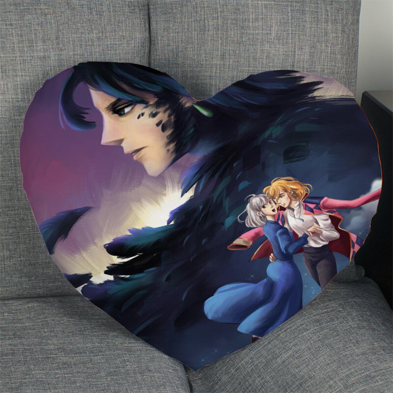 Hot Sale Custom Howl's Moving Castle Anime Heart Shape Pillow Covers Bedding Comfortable Cushion/High Quality Pillow Cases