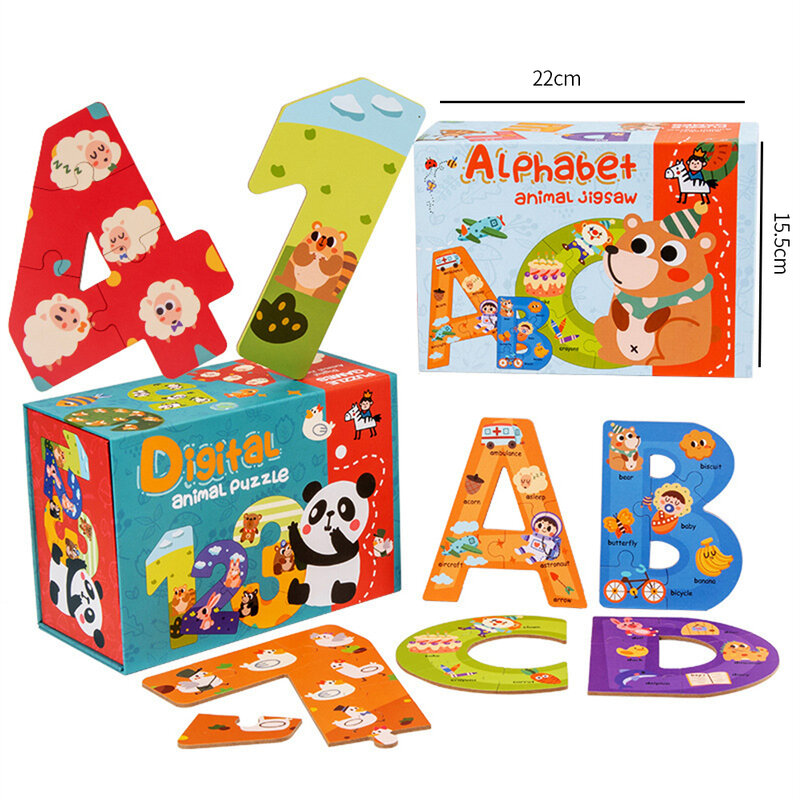 Детский когнитивный пазл-конструктор, пазл для раннего развития, складная коробка, пазл с цифрами и буквами для мальчиков и девочек 1-4 лет
