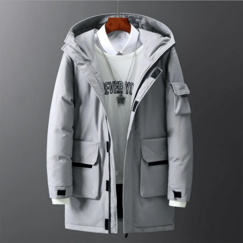 Perkakas Pria Jaket Panjang Kasual Kamuflase Warna Solid Pria Pakaian Musim Dingin Menebal Hangat Luar Ruangan Mantel Pria Trendi Baru