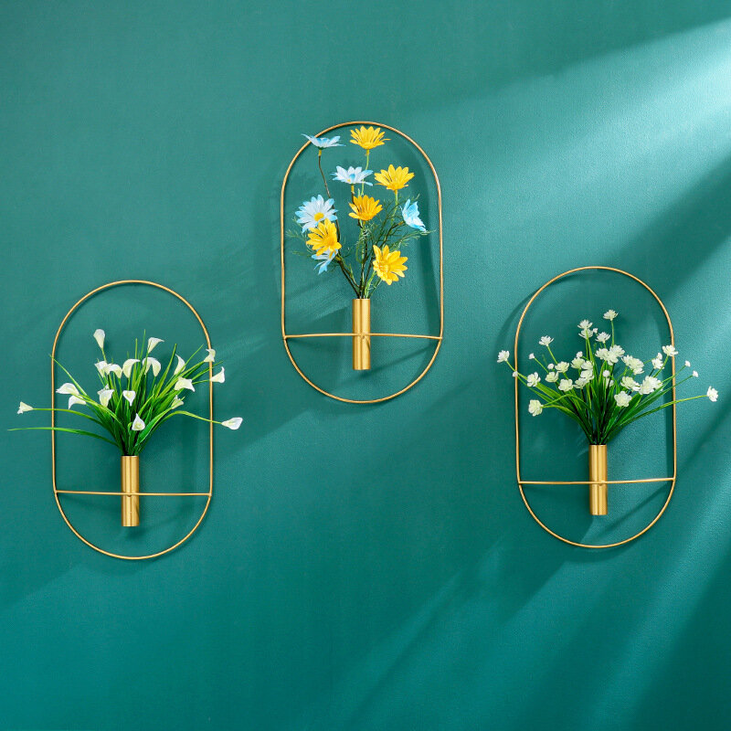Nordic Schmiedeeisen Wand Dekoration Licht Luxus Geometrische Blume Anordnung Kleine Vase Goldene Metall Dekoration Für Moderne Hause
