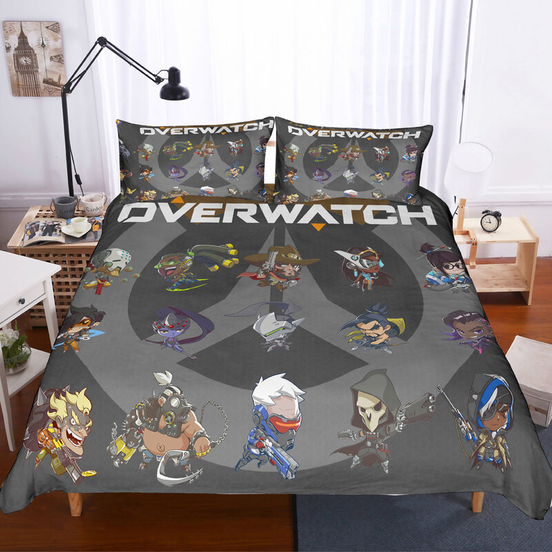 Wysokiej jakości 3D Overwatch kołdra okładka z poszewka na poduszkę zestaw kolorowe seria gier łóżko-zestaw dzieci i dorośli dekoracja sypialni