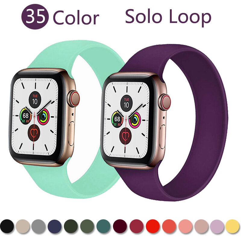 Correa para Apple Watch 5, banda elástica de silicona de 44mm y 40mm para iWatch serie SE/6/5/4, pulsera de Solo bucle de silicona de 42mm y 38mm
