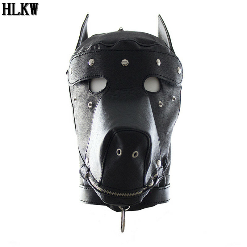 Hot Sale Sexy Dog Cosplay Costume for Couples game SM Slave BDSM bandage restraints Masks Leather Dog Head Cover Mask sex