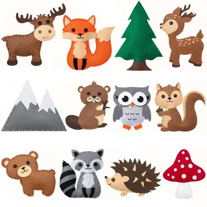 Zwierzęta leśne zestaw do rękodzieła leśne stworzenia DIY szycie filcowe pluszowe zwierzęta dla dzieci początkujący edukacyjne szycie zestaw dla dzieci artystyczna zabawka