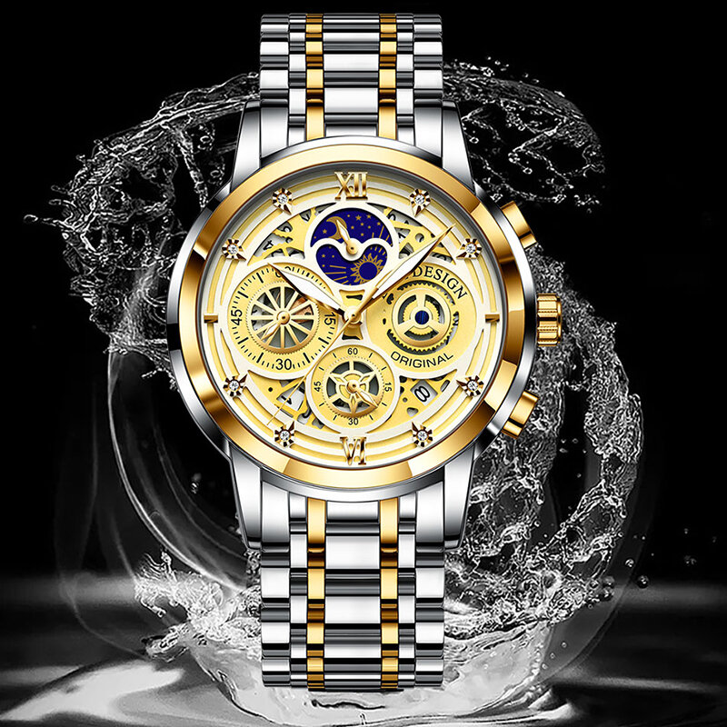 LIGE-reloj analógico de acero inoxidable para hombre, nuevo accesorio de pulsera de cuarzo resistente al agua con cronógrafo, complemento Masculino deportivo de marca de lujo con esfera luminosa