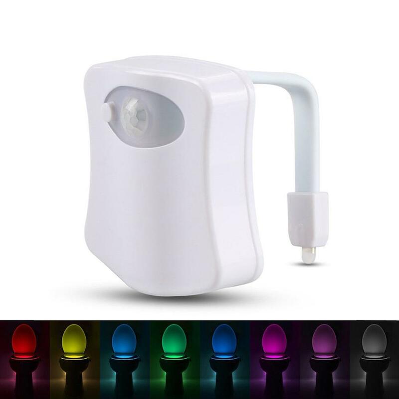 Luz noturna para assento do vaso sanitário, sensor de movimento pir inteligente com luz de fundo à prova d'água 8 cores para vaso sanitário, lâmpada de led a1