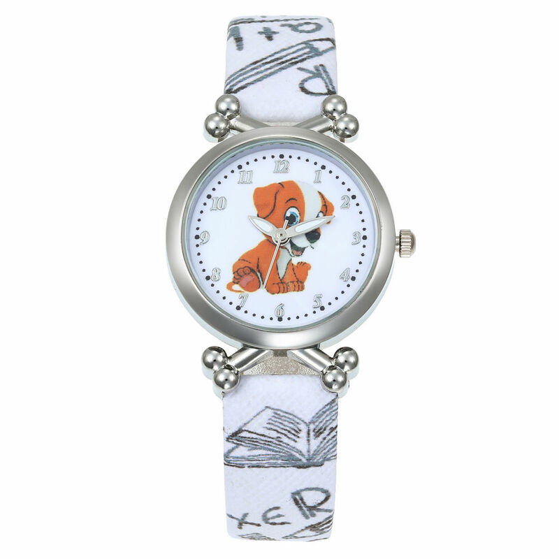 Relógio de pulso infantil, relógio de quartzo com pulseira marrom para estudantes