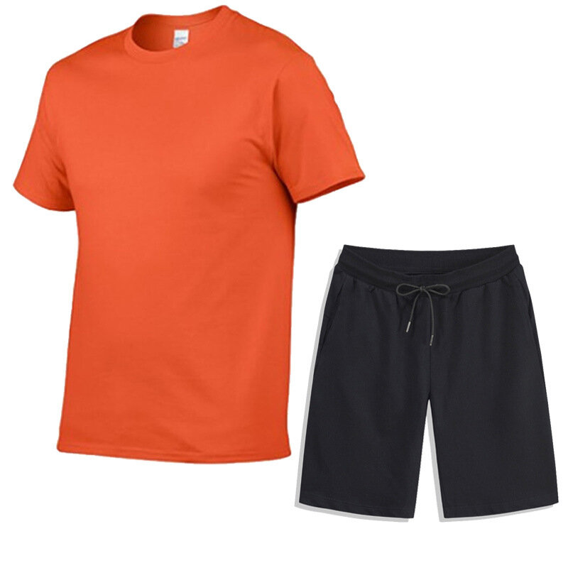 2021ใหม่ขายร้อนสีทึบเสื้อยืดชุดกีฬา Quick-Drying สบายๆสวมฤดูร้อนสั้นกางเกงขาสั้น2ชิ้น Se