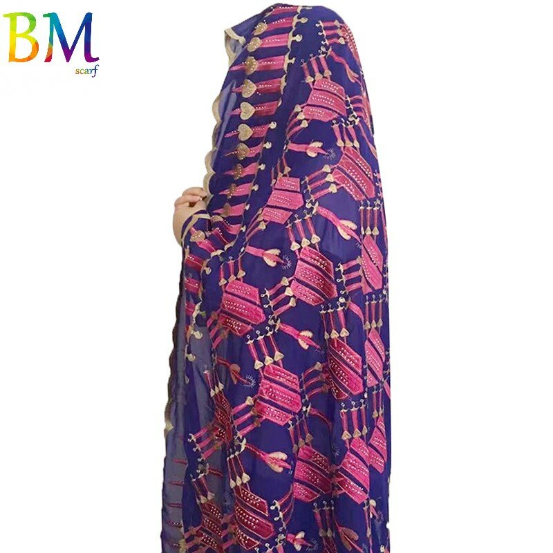 ¡En STOCK! Bufanda de gasa africana para mujer, pañuelo bordado de alta calidad, tamaño 200x100cm, chales, BX414