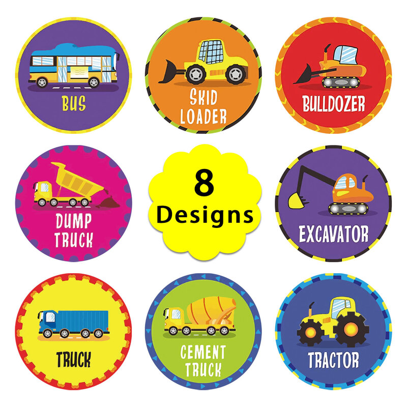 500Pcs/Roll Truck Beloning Stickers Voor Kids Geperforeerde Briefpapier Stickers Bouw Auto Verjaardagsfeestje Voor Student Kinderen