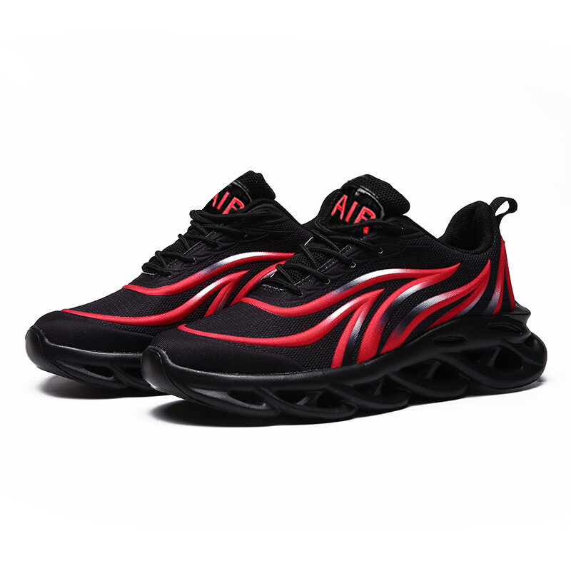 Men's Casual Sneakers Lace-up Wear-resistant Running Shoes Flame Printing Design Increased Twist Bottom