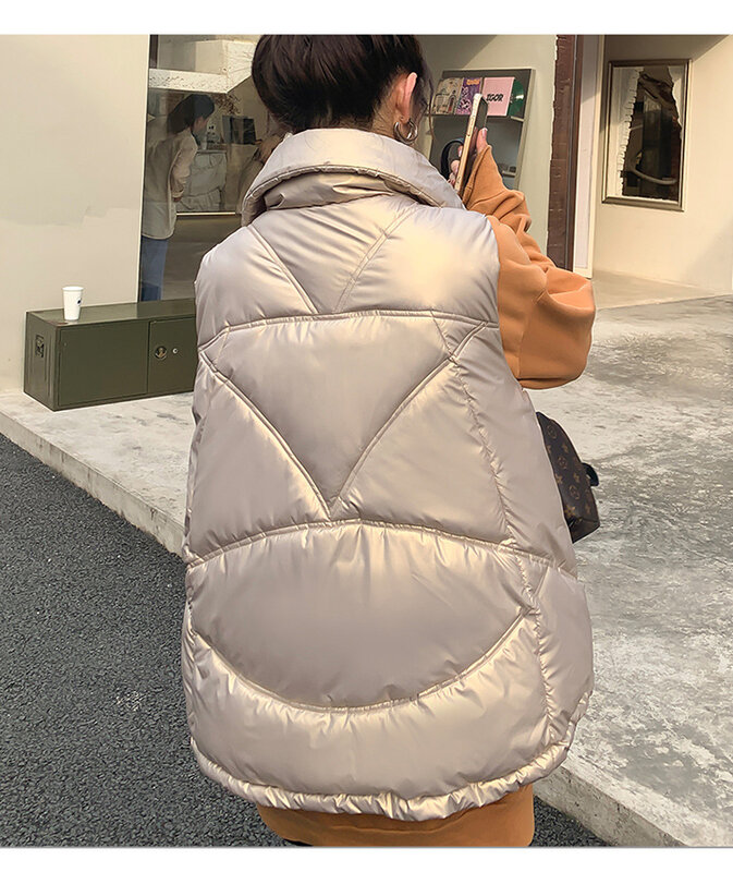 Colete feminino estilo coreano, jaqueta feminina sem mangas gola virada zíper manga curta algodão k1500