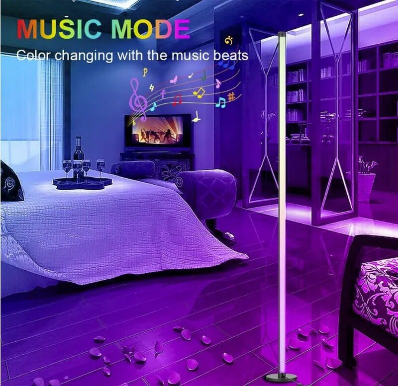 Diy rgbw調光対応コーナーフロアランプ変色led周囲光と音楽リモコンリビングルームのための寝室子供