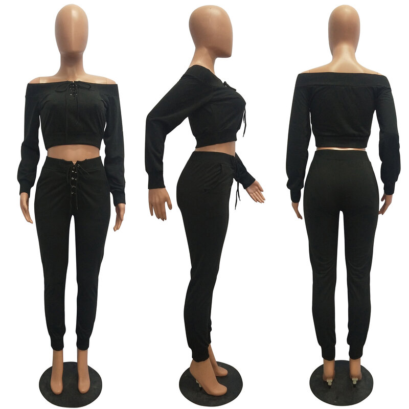 Garnitury damskie S-XXL rozmiar odzież sportowa krótkie bluzki z odkrytymi ramionami długie spodnie 2 szt. Kobiece ubrania codzienne wiosna jesień