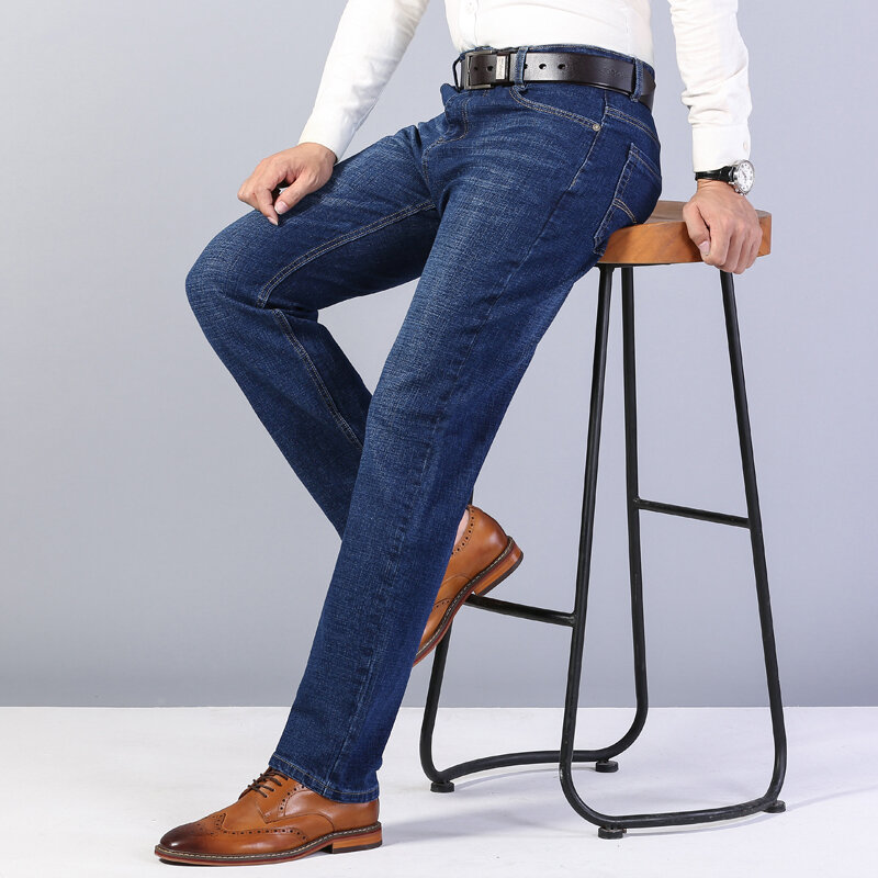 Calça jeans masculina elástica 27-40, calça jeans masculina estilo clássico casual formal de outono 2021