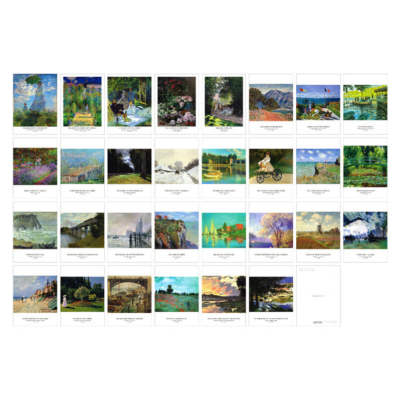 Paquete de 30 hojas Vintage de Claude Monet, pintura al óleo, postales, deseos creativos, tarjetas de felicitación, papel de regalo, papelería