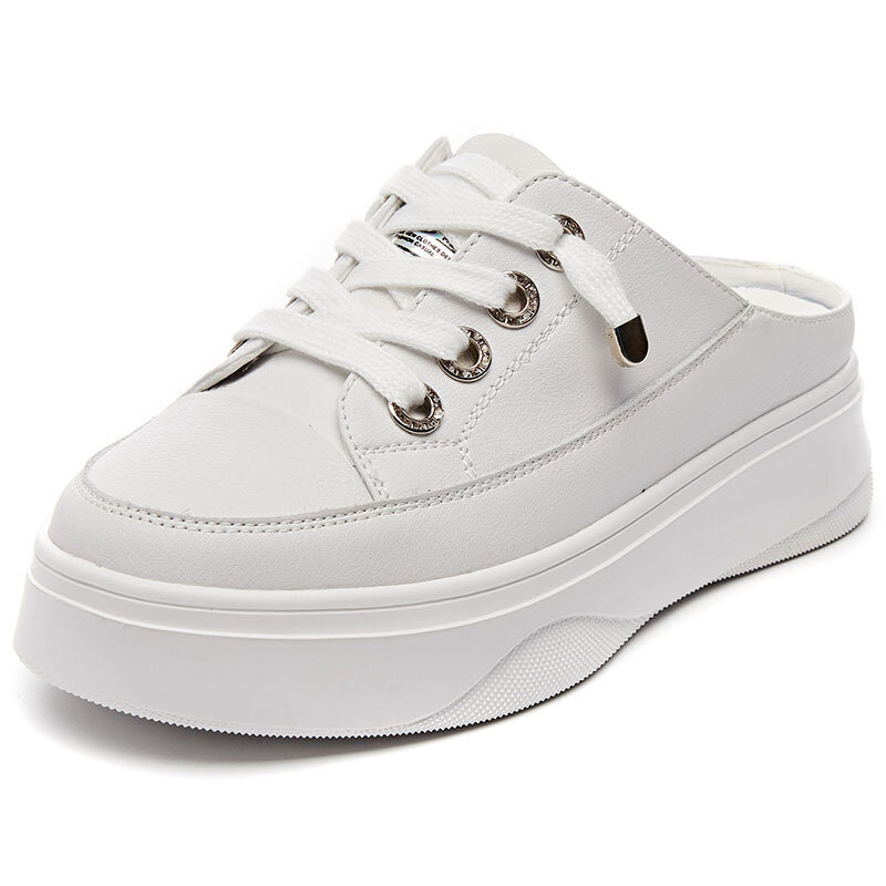 Zapatos planos de plataforma para mujer, zapatillas informales con cordones y parte superior baja, color blanco, verano, 2021