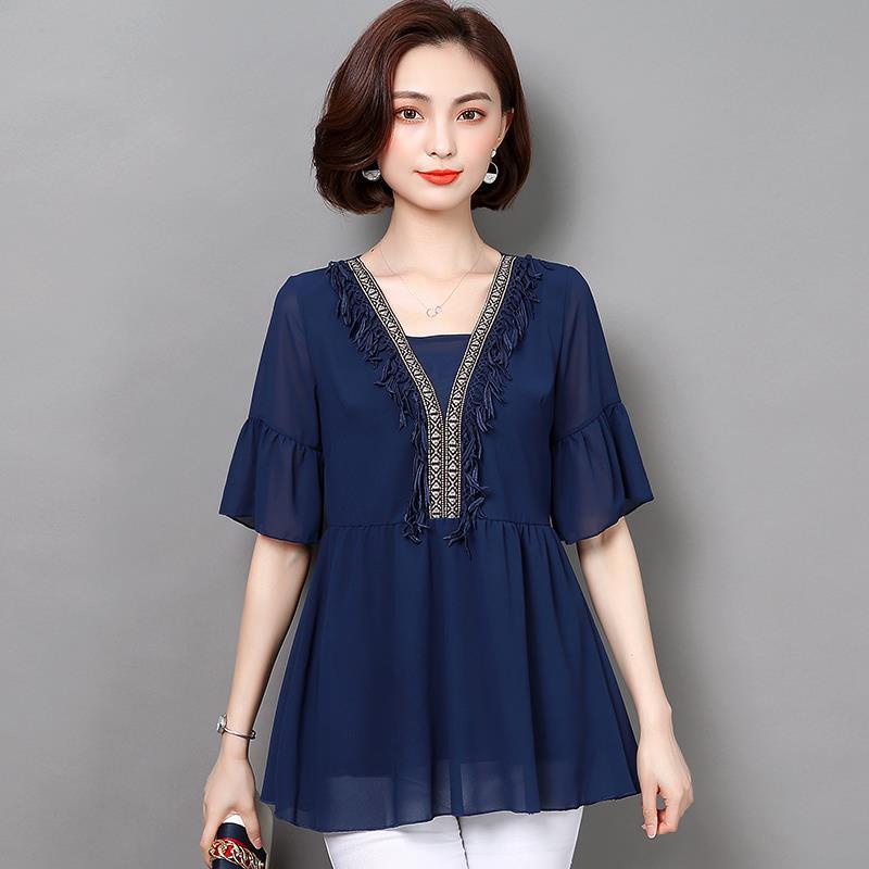 2021 New Summer Fashion Women Blouses Solid Patchwork V-neck Loose Tops Vintage Casual Women Shirts Blouses blusas y camisas