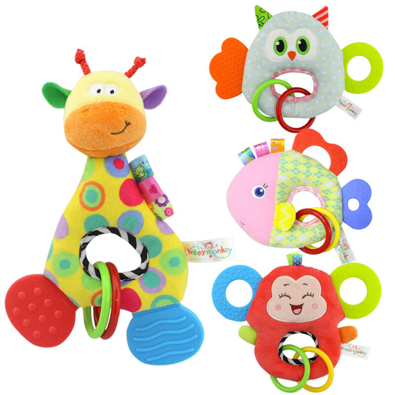 Baby Infant Cartoon Animal Giraffe Handle Rattles Soft Plush Safety Teether Toys Teeth Care Doll For Kid