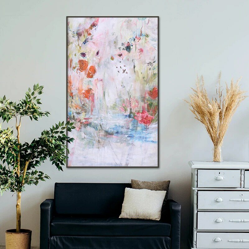 مجردة زهور حمراء Vintage قماش جدار الفن اللوحة الرجعية ديكور المنزل الحديثة طباعة و الملصقات الجمالية غرفة المعيشة ديكور
