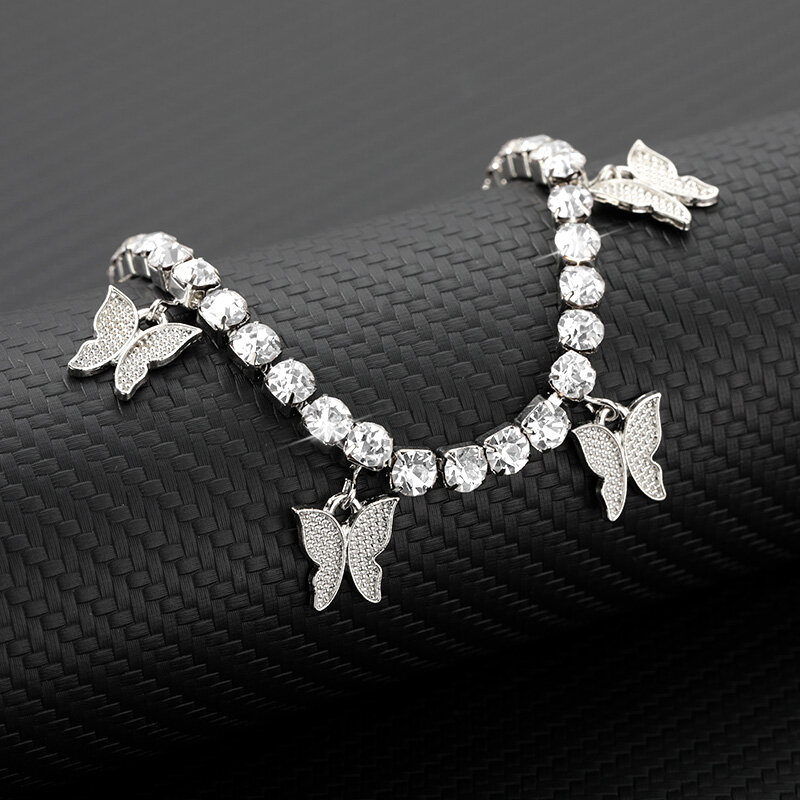 Butterfly Anklet Rhinestone Crystal bransoletka na kostkę Boho bransoletki plażowe na kostkę dla kobiet sandały Foot bransoletki damska biżuteria