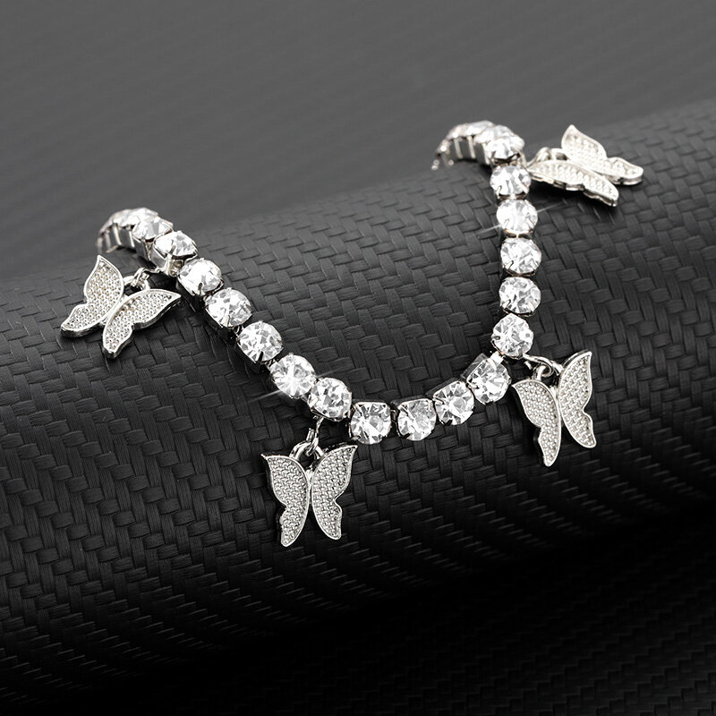 Butterfly Anklet Rhinestone Crystal Ankle Bracelet Boho Beach Anklets for Women Sandals Foot Bracelets Female Jewelry