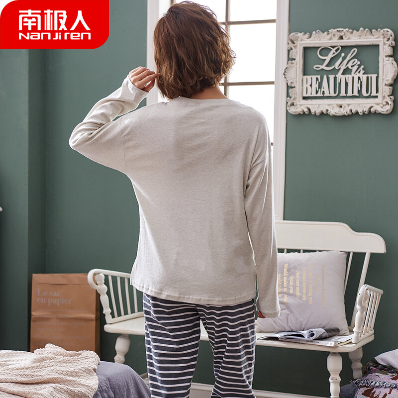 Hình Hươu Cao Cổ Dễ Thương Bộ Đồ Ngủ Nữ Thu Đông Cotton Dài Tay Sọc Ngọt Ngào Phong Cách Hàn Quốc Homewear Phù Hợp Với Nanjiren