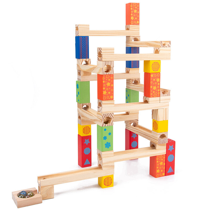 Jogo de construção modelo de torre de madeira mármore pista de corrida bola blocos de pilha de construção brinquedos de madeira