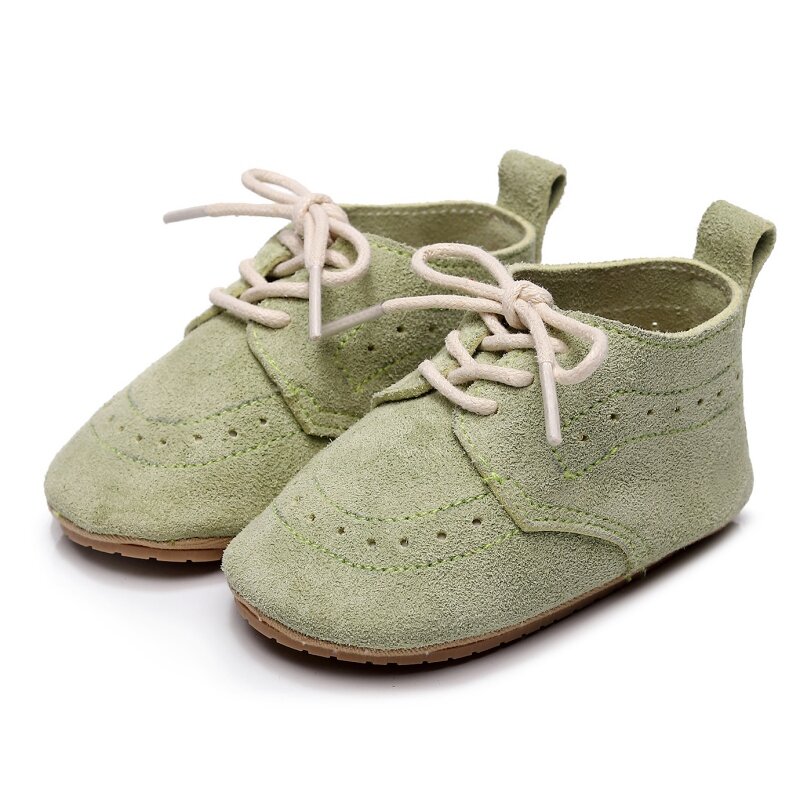 Zapatos de cuero de estilo británico para bebés, calzado antideslizante con cordones y suela de goma, Color sólido, bonito