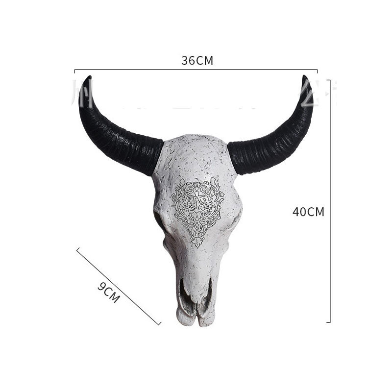 가구 ยาว Horn Cow Skull Head แขวนผนังตกแต่ง3D สัตว์ป่าประติมากรรมเรซิ่น Figurines งานฝีมือ Horns สำหรับตกแต่งบ้าน